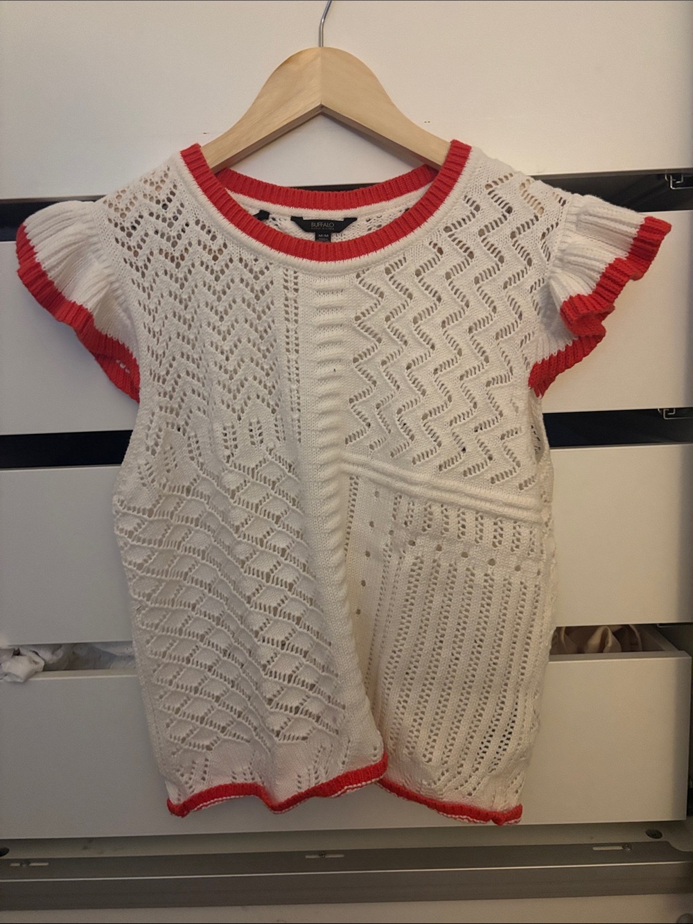 Womens Knit White Tank with Red Trim
